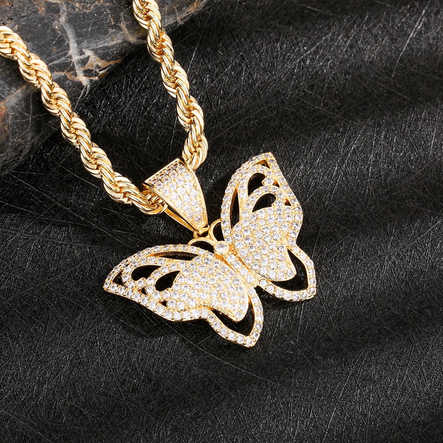 14K Gold Plated Brass Butterfly Pendant Necklace with Zircon Stones Elegant Minimalist Jewelry for Women Trendy Accessories