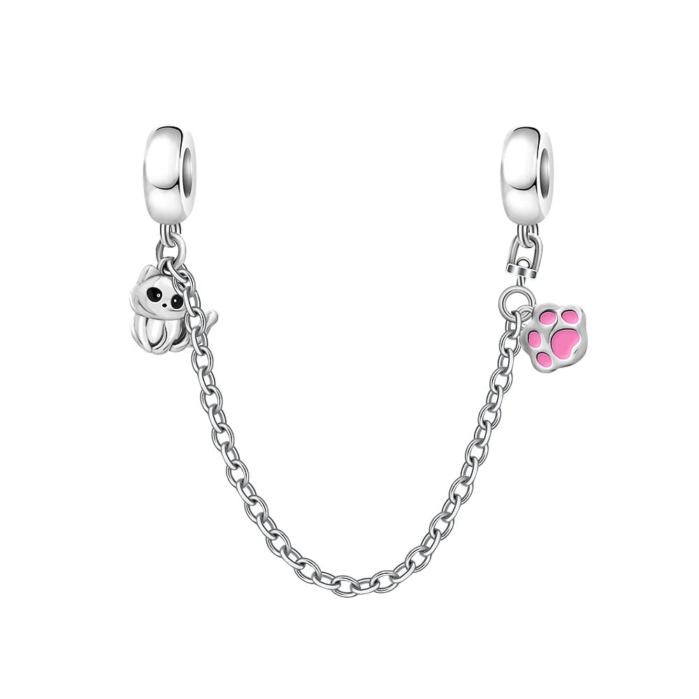 New 925 Silver Horseshoe Clover Star Cat Charm True eyes Pendant Safety Chain Bead Fit Original Bracelet Jewellery Gift dragon