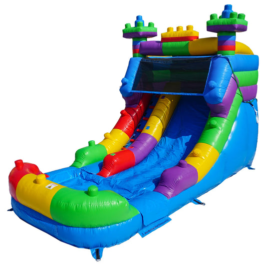 Semi Commercial Inflatable Water Slide Bounce House,Outdoors Use,High Slide with Shallow Pool,PVC Building Blocks Theme