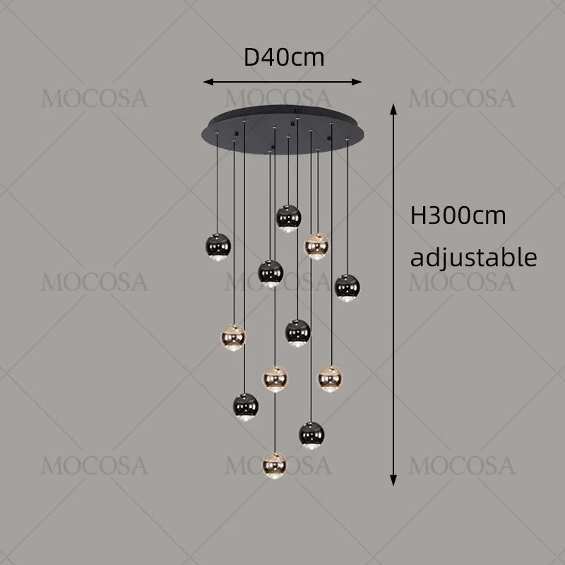Living Room Modern LED Lighting Apartment Stairwell Hanging Lamps Villa Hall Staircase Pendent Lights Lobby Spherical Chandelier