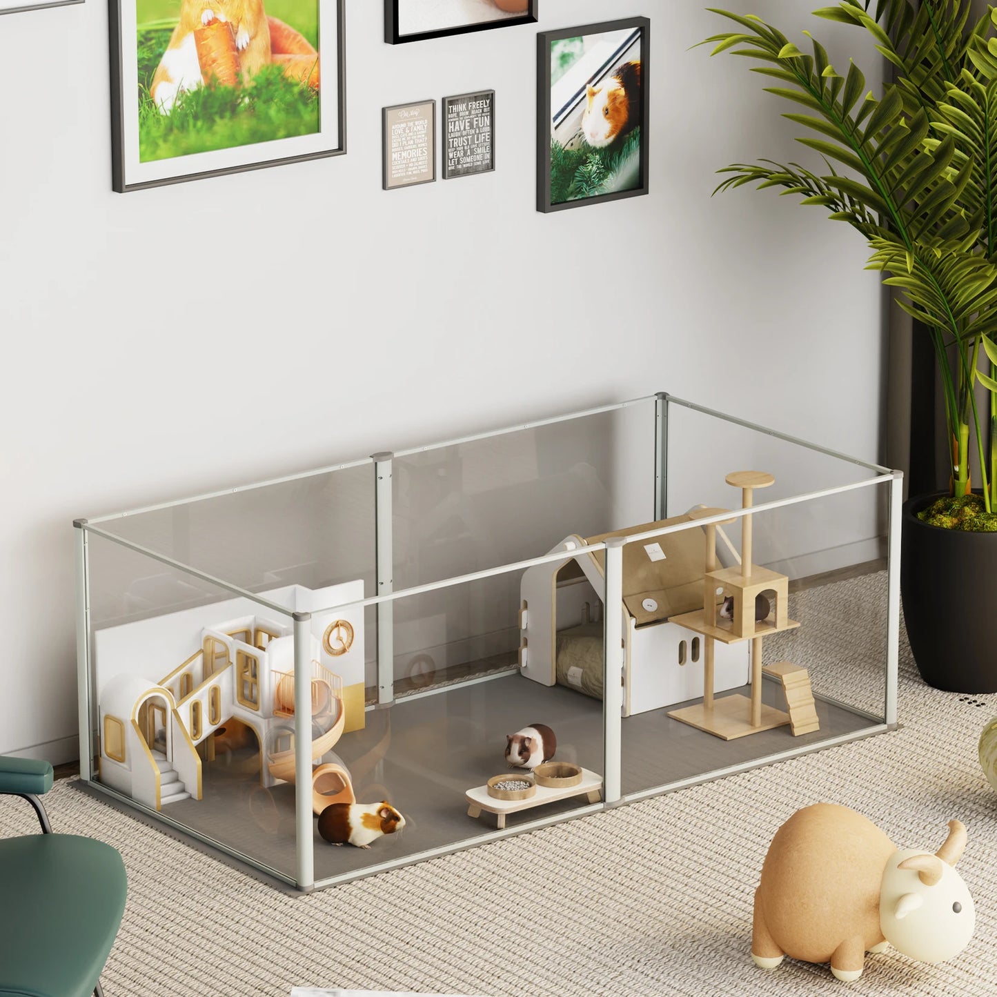 BingoPaw Acrylic Dog Playpen Fence Pet Clear Exercise Play Pen Whelping Box with Waterproof Fertility Pad for Cats, Puppies