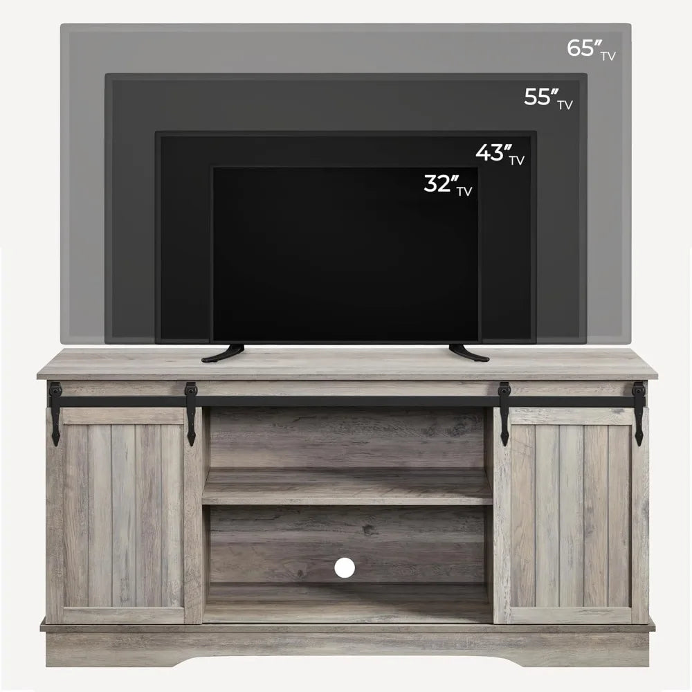 Farmhouse TV Stand for 65'' TV, Tall Entertainment Center with Storage, TV Console for Living Room with Sliding Barn Door