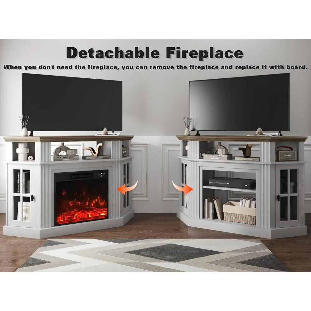 Corner Fireplace TV Stand for Television up to 55" with Storage Cabinets, Entertainment Center, Media Console for Living
