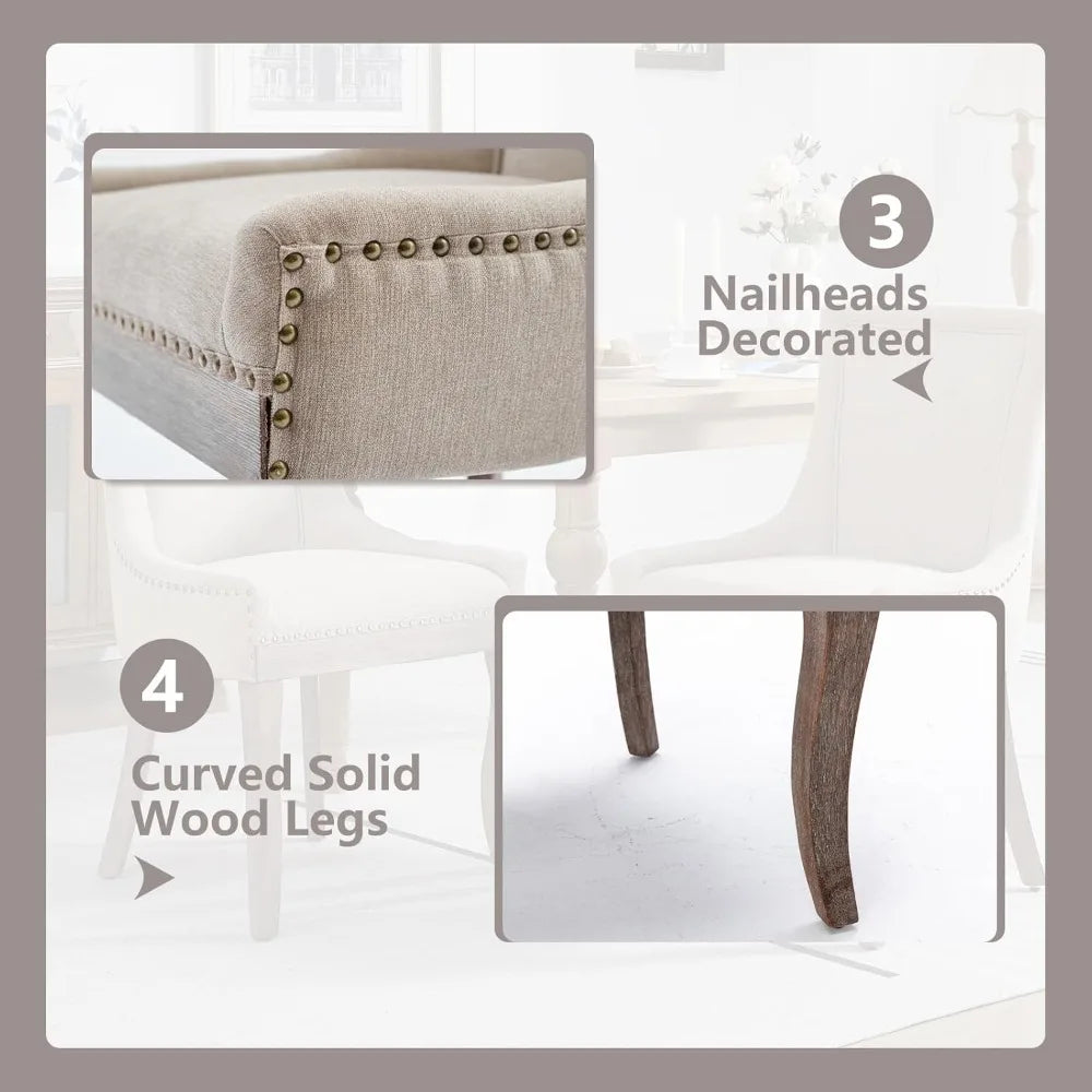 Modern High Back Chairs Set of 2 – Upholstered Fabric Side Seats with Solid Wood Legs, Dining Room Use