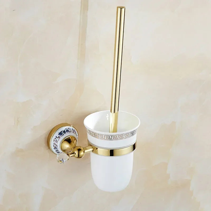 Bathroom Accessories Wall Mounted Paper Holder Toilet Gold Towel Ring Soap Box Cup Holder Luxury Ceramic Bathroom Hardware Set