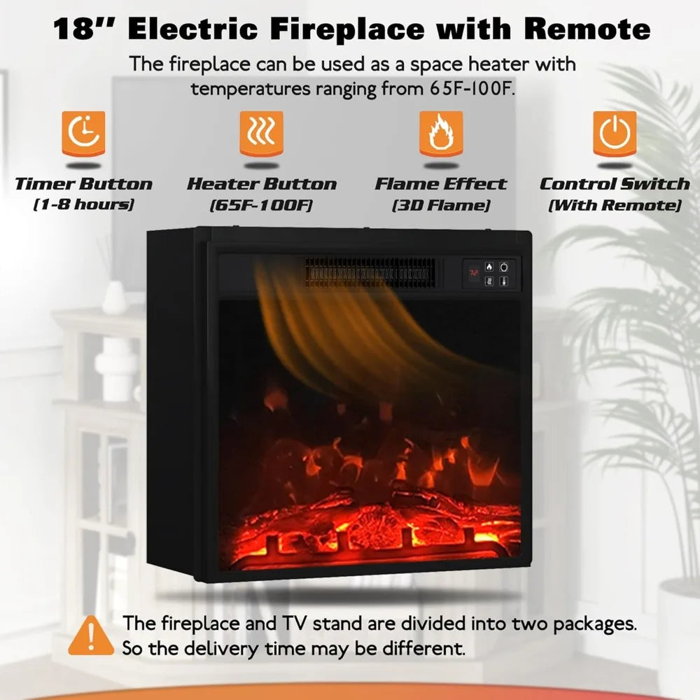 Corner Fireplace TV Stand for Television up to 55" with Storage Cabinets, Entertainment Center, Media Console for Living