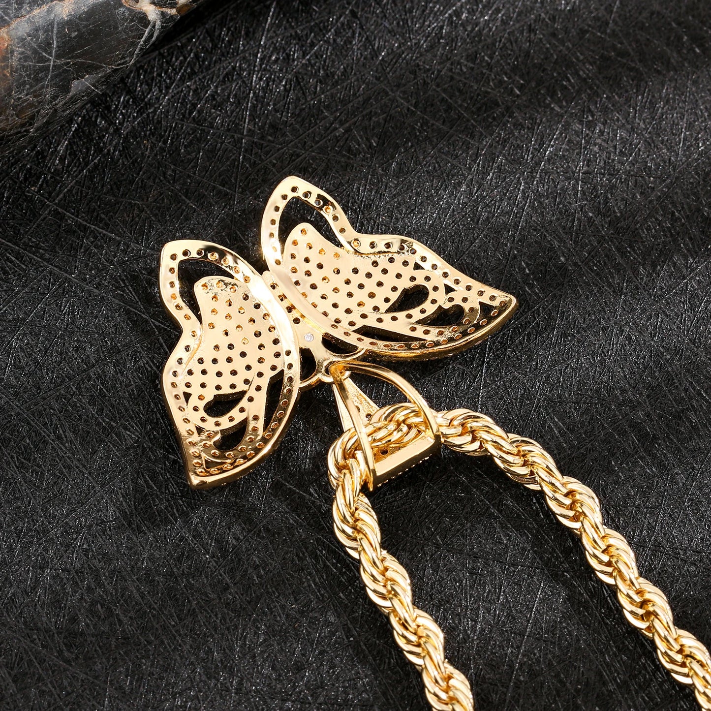 14K Gold Plated Brass Butterfly Pendant Necklace with Zircon Stones Elegant Minimalist Jewelry for Women Trendy Accessories