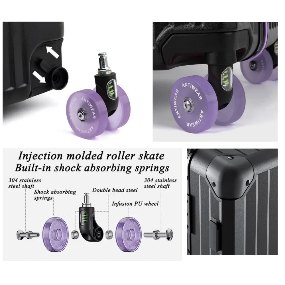 New Aluminum Frame Wide Handlebar Rolling Luggage Large Capacity Trolley Suitcase with Colorful Silent Spinner Wheels TSA Lock