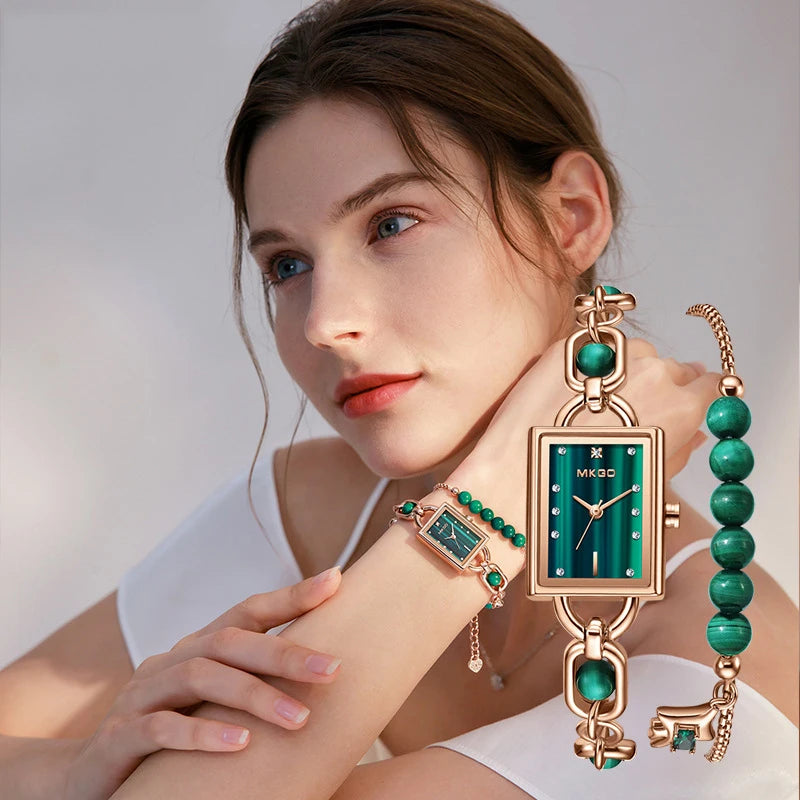 Women's Watch Light Luxury Brand Crystal Exquisite Medieval Emerald Bracelet Ladies Fashion Quartz Watches  Accessories