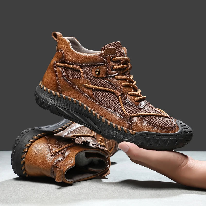 Outdoor Mens Casual Leather Ankle Boots Fashion Motorcycle Shoes Versatile Man Casual Shoes Comfortable Sports Footwear Sneakers