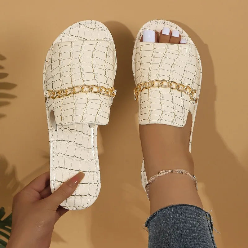 Summer and Autumn New Large Size Open-toed Flip-flops Flat Wedge Sandals for Women Shoes for Women