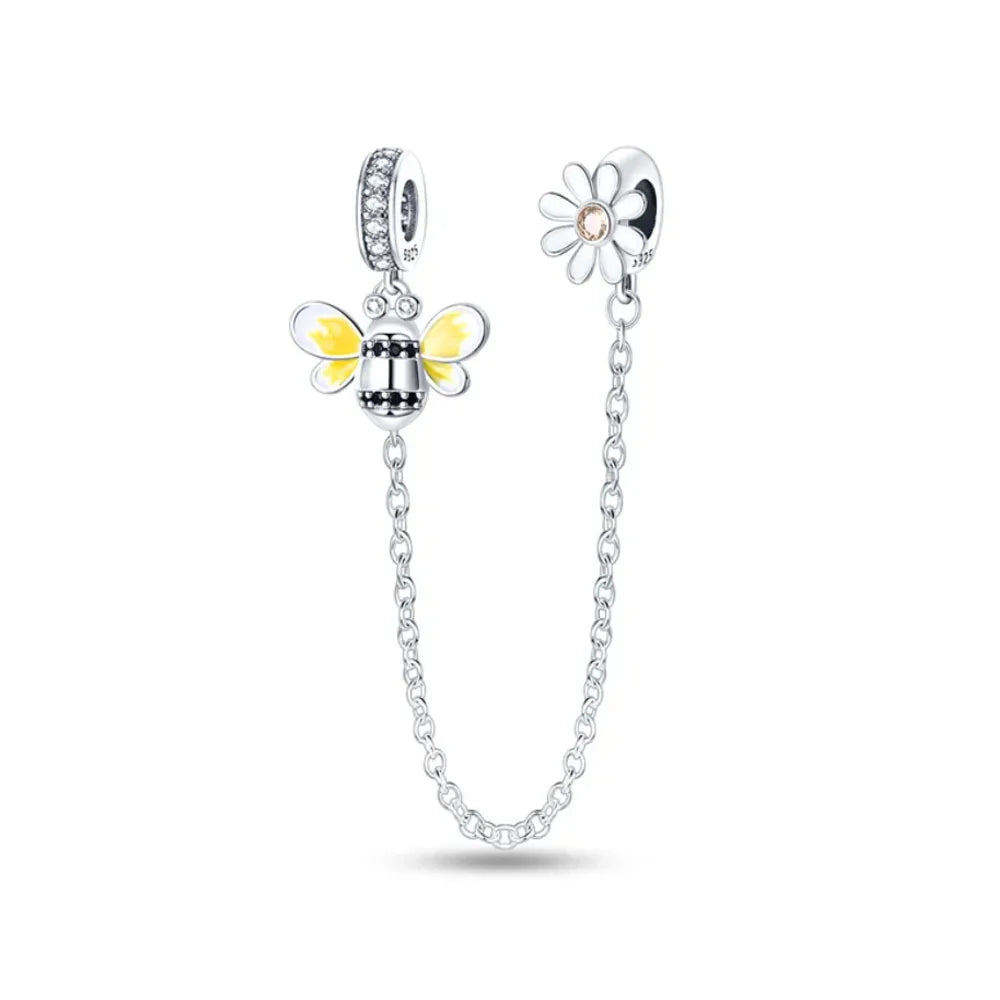 New 925 Silver Horseshoe Clover Star Cat Charm True eyes Pendant Safety Chain Bead Fit Original Bracelet Jewellery Gift dragon