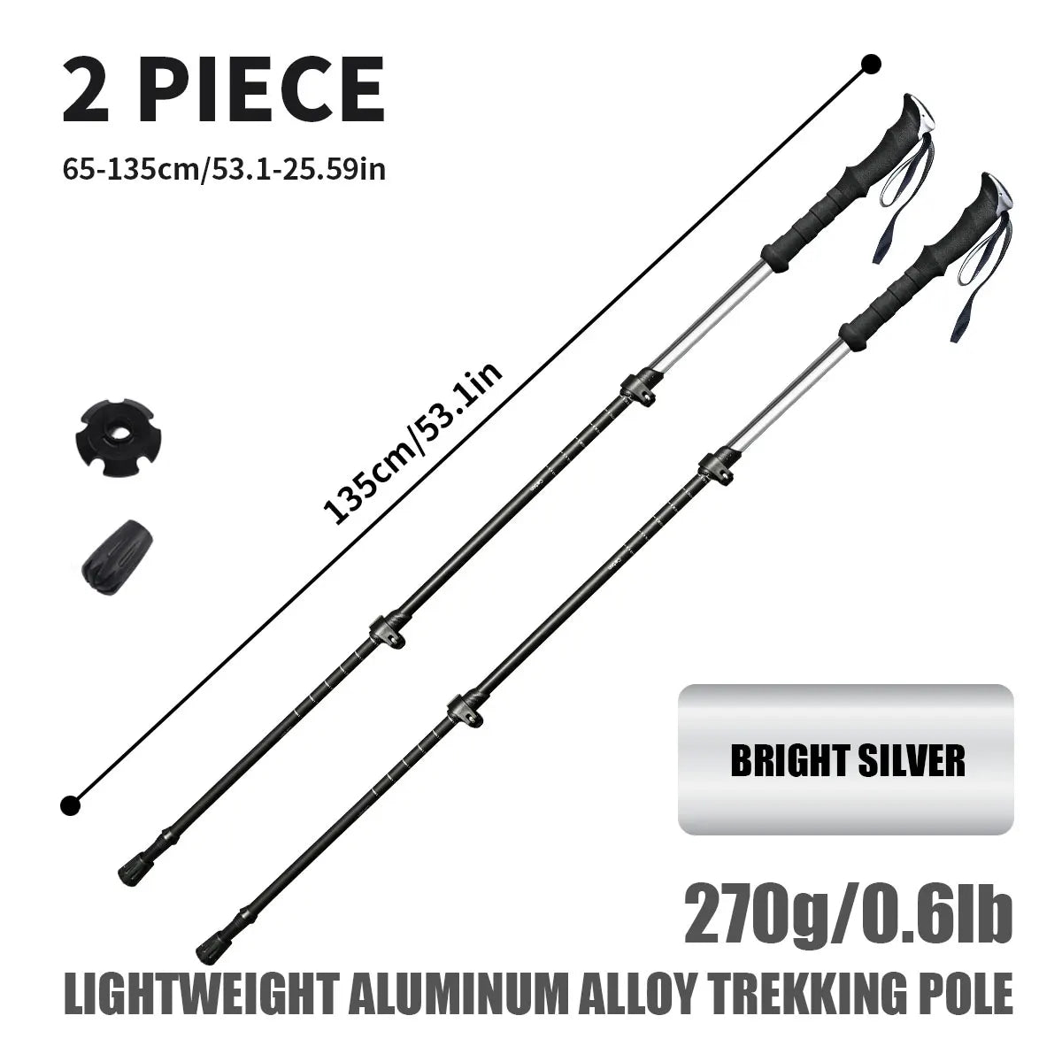 2-Piece Set of High-Quality Trekking Poles, Aluminum Alloy, Walking Sticks, Walking Sticks, Adjustable Length, Ergonomic Grips, Suitable for Outdoor Activities with Hiking and Mountaineering