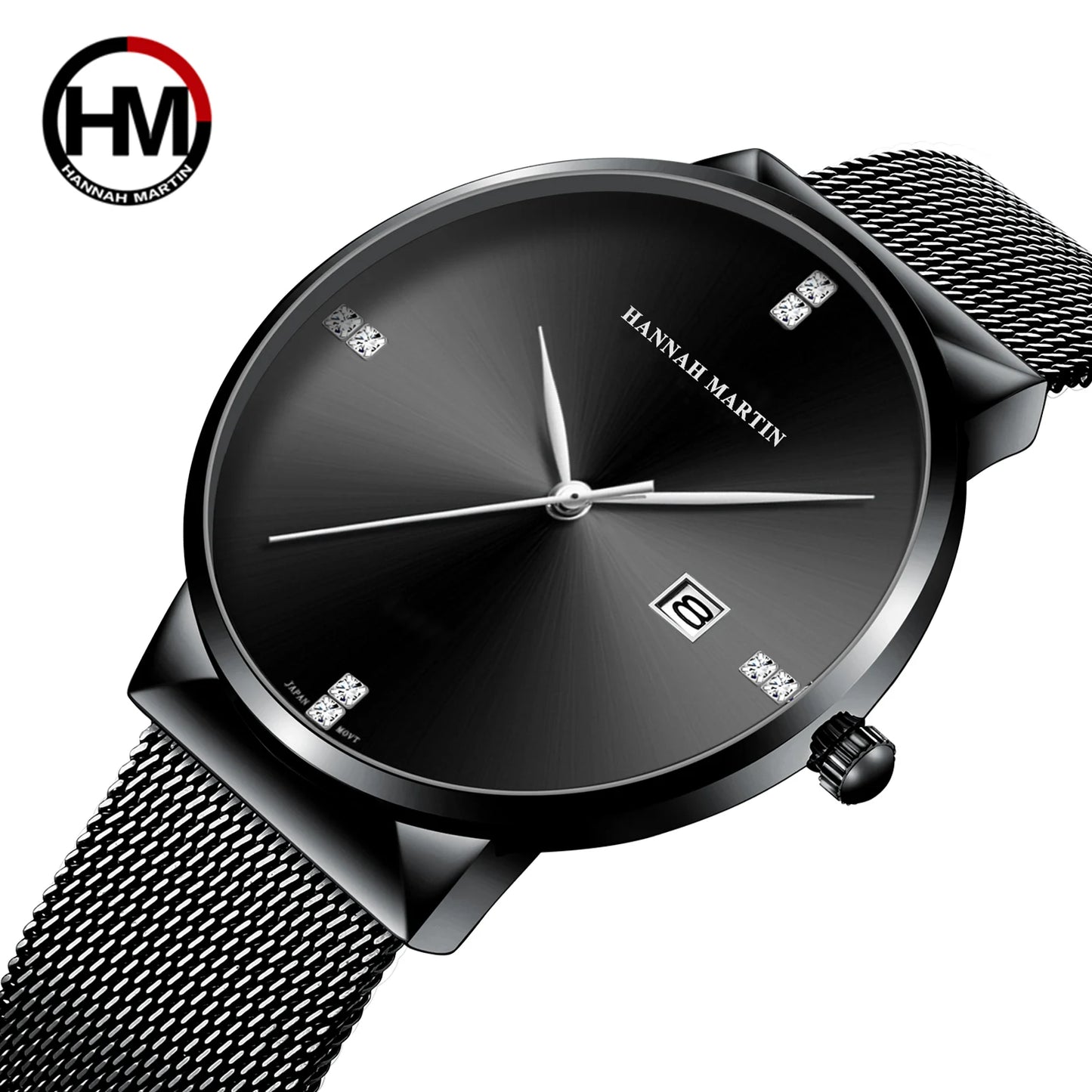 Japanese Original Quartz Movement Watch Luxury Rhinestone 40mm Blue Black Business Style Casual Fashion Stainless Steel Watches