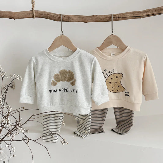 Baby Boy Clothes Sets Bread/Cookies Embroidery Cute Toddler Outfit 2Pcs Long Sleeves Top Pants Newborn Baby 0-3 Years Tracksuit