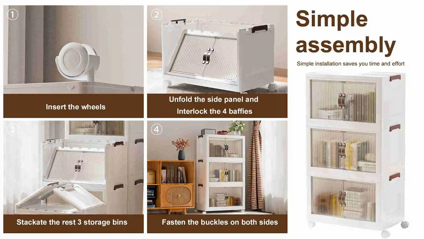 Foldable Storage Cabinet 1 Layer Plastic Bin Box 360 Degree Rotatable Stackable 100 Gal Large Capacity Foldable Storage Box