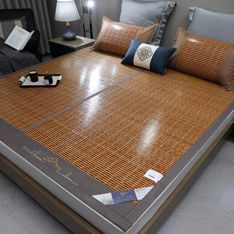 Wormwood mat bamboo mat summer household double bed foldable double-sided ice silk mat summer mat dual-use straw mat