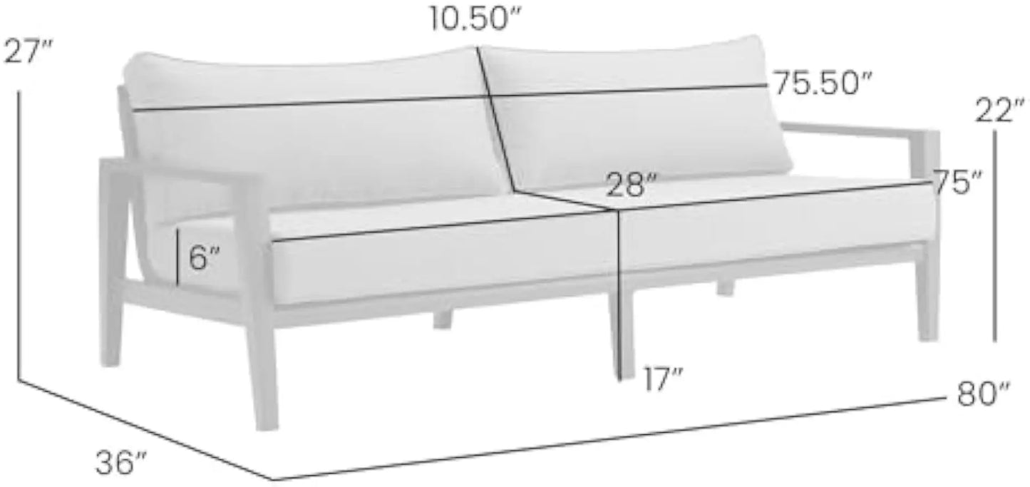 Armen Living Cayman Aluminum Outdoor Sofa in Black and Dark Gray