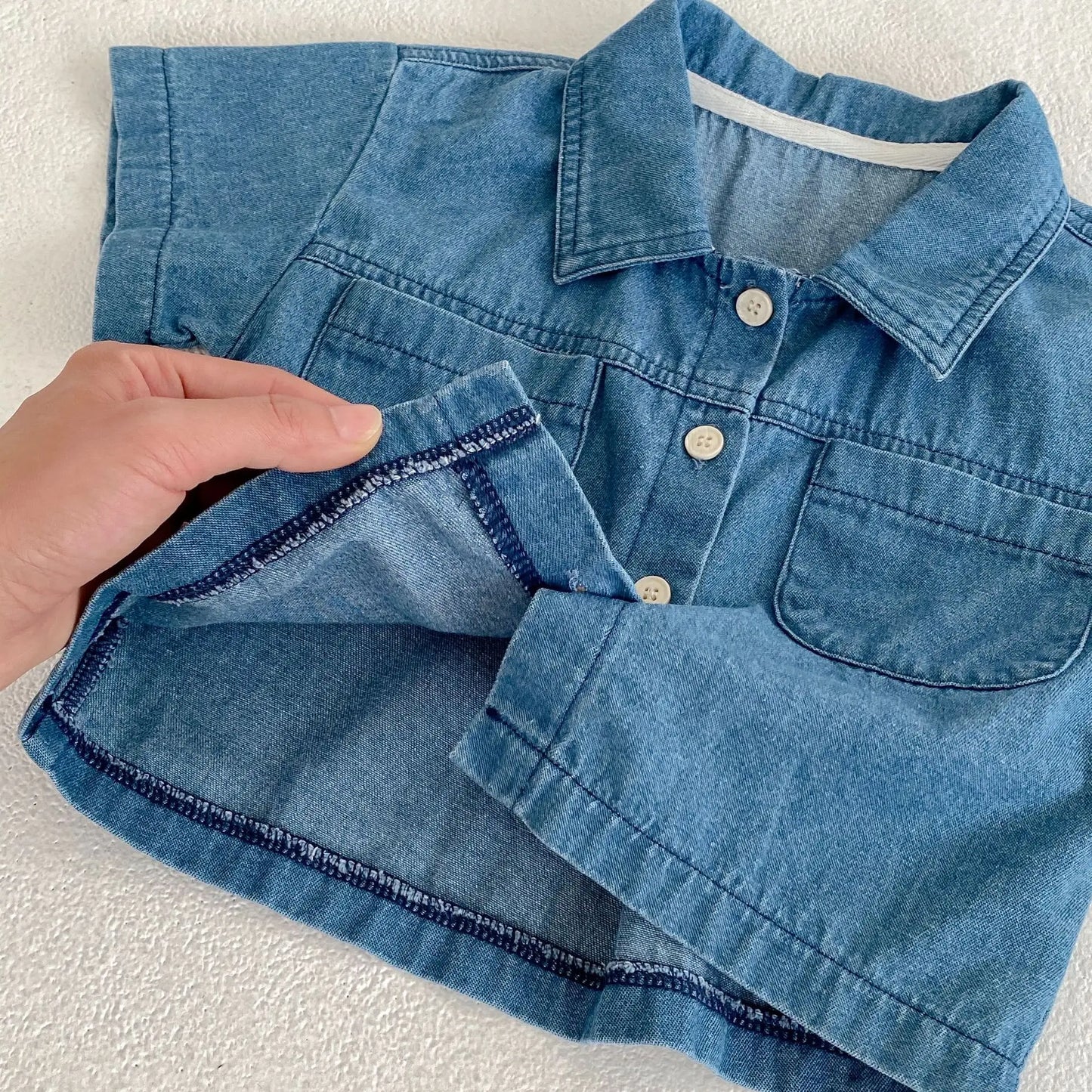 New baby clothes in summer, 0-3 years old baby girl and boy, sleeve pocket top + boxer shorts two-piece set