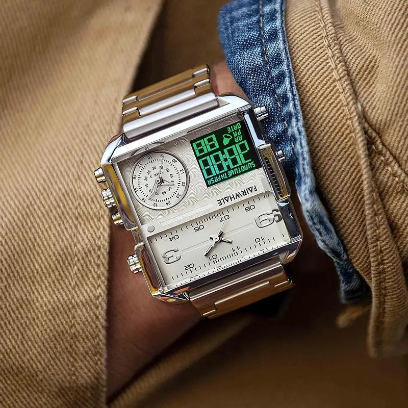 Mark Fairwhale Luxury Quartz Watches Men Fashion Brown Leather Strap Clock Military Waterproof Square Electronic WristWatch Man