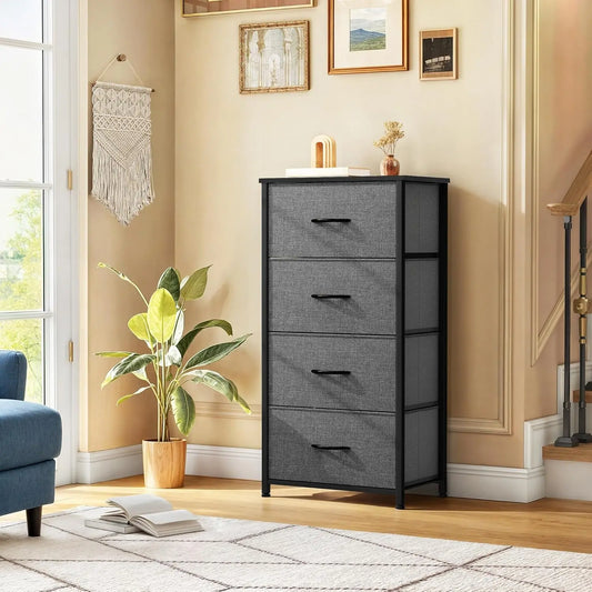 Storage Tower with 4 Drawers - Fabric Dresser, Organizer Unit for Bedroom, Living Room, Closets - Sturdy Steel Frame