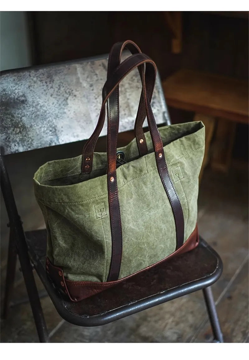 PNDME Designer High Quality Canvas Genuine Leather Men's Women's Tote Bag Fashion Retro Luxury Work Handbag Outdoor Shoulder Bag