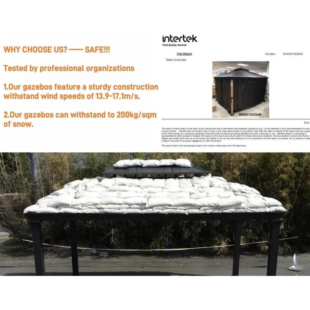 Heavy Duty Gazebo, 10x12 Gazebos For Patios, Hardtop Garden Gazebo With Aluminum Frame,Polycarbonate Gazebos Roof Panels,Outdoor