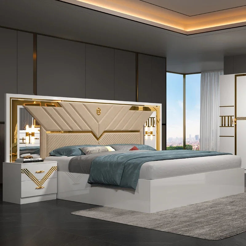 Cheap Wholesale Wooden King Bed Leather Headboard Master Room Luxury Full MDF Modern Bedroom Furniture Set