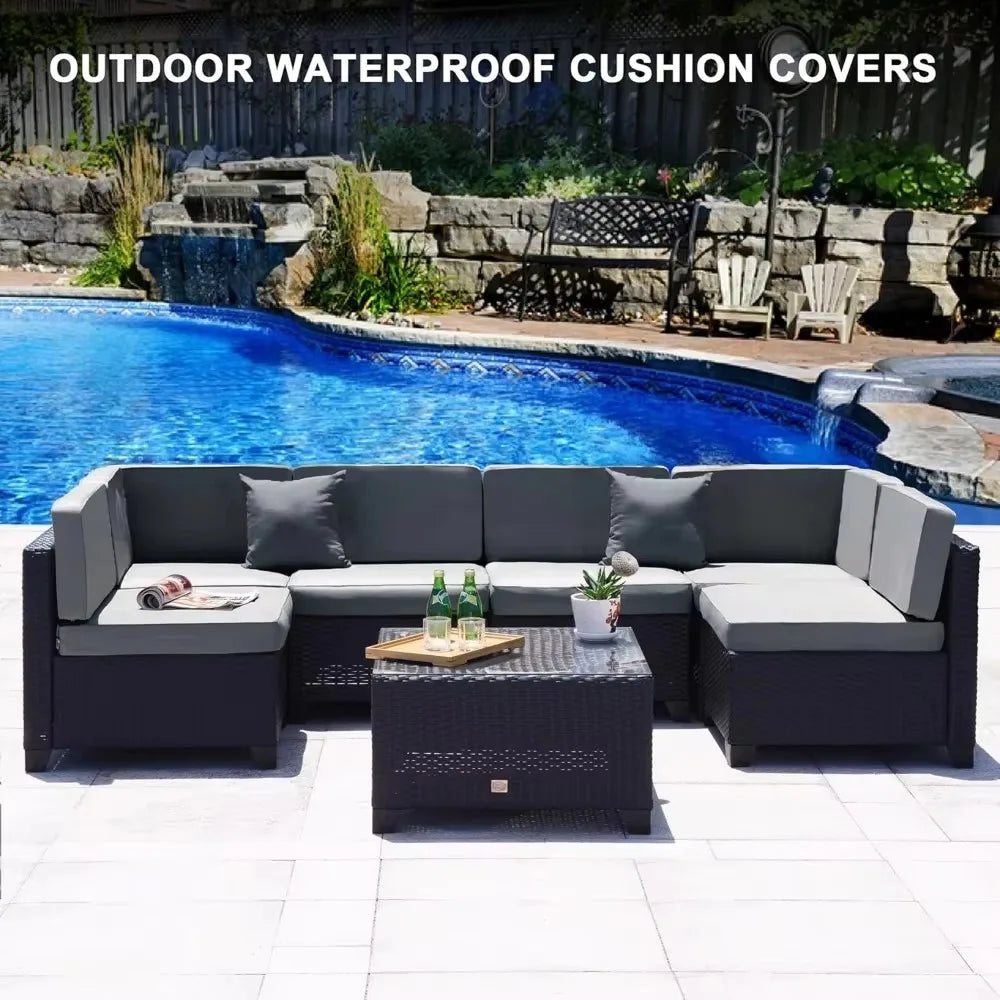 Outdoor Replacement Cushions for Patio Furniture,14-Piece Patio Water-Resistant Replacement Sofa Cushions，Fits 6-seat