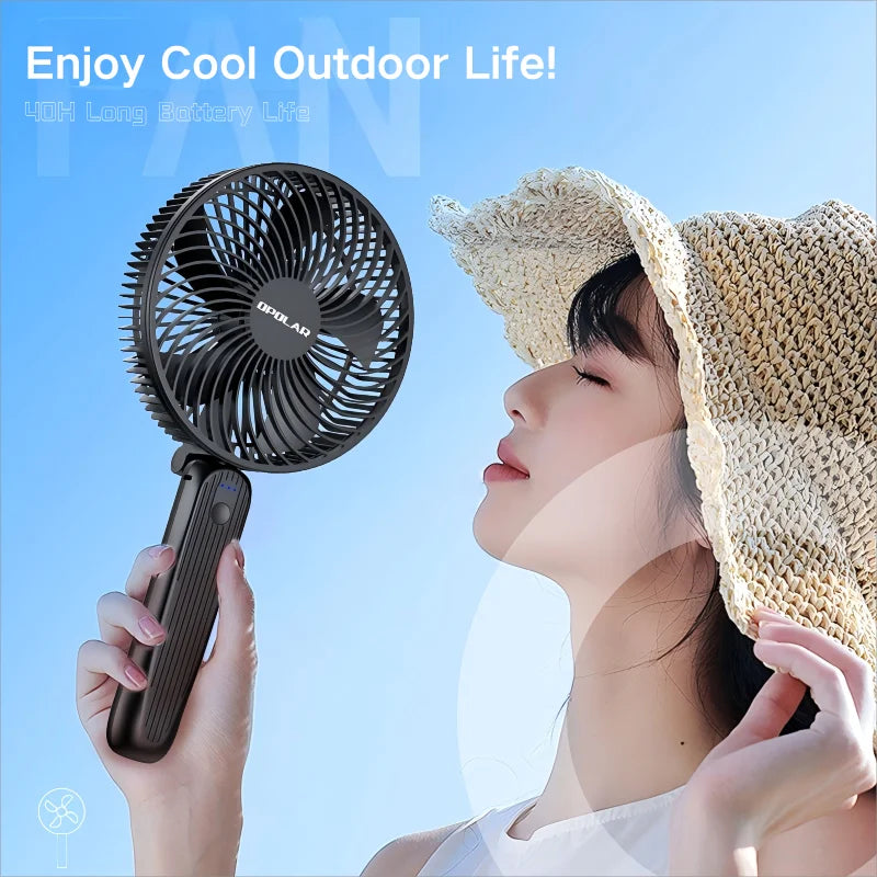 Opolar 10000mAh Handheld Mini Fan Foldable Camping Fan Silent Strong Wind Rechargeable Air Cooler Home Outdoor Room Travel USB