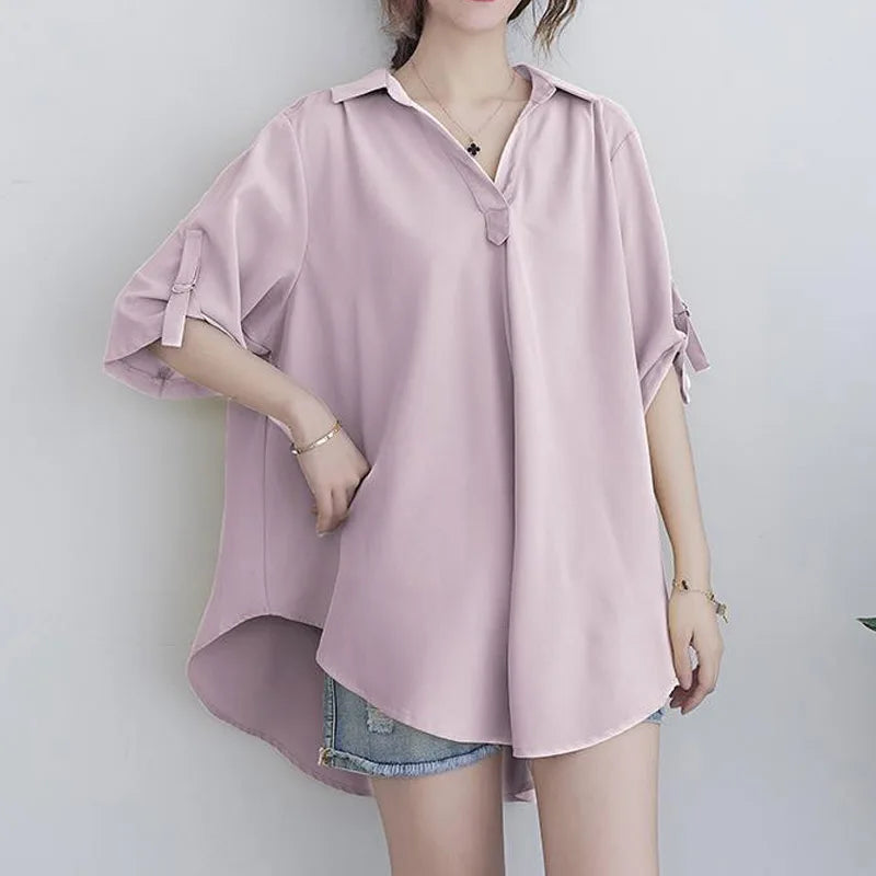 Women's Clothing White Shirt Summer Chiffon Loose Fit A-Line Waist Slimming Elegant Casual Office Ready New Yellow