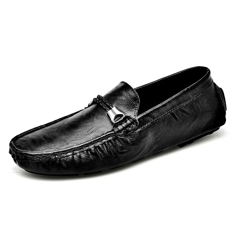 Genuine Leather Mens Loafers Fashion Slip on Soft Flats Simple Moccasin Comfy Handmade Man Driving Footwear Non-Slip Boat Shoes