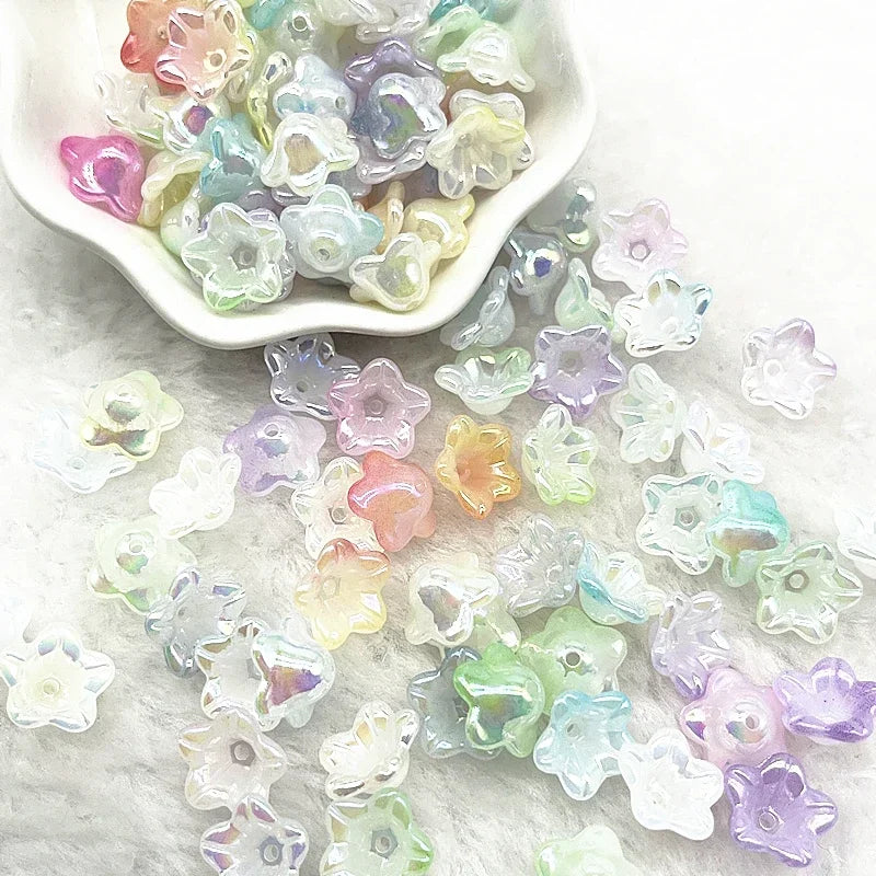 NEW 50pcs 7x13mm Gradual Change Acrylic Bellflower Beads Caps Jewelry Findings Charms Bracelets Spacer Beads for Jewelry Making