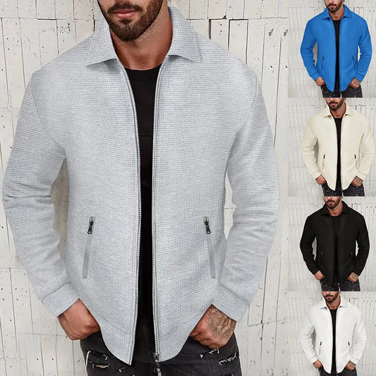European and American cross-border Amazon waffle long-sleeved zipper jacket casual men's autumn coat