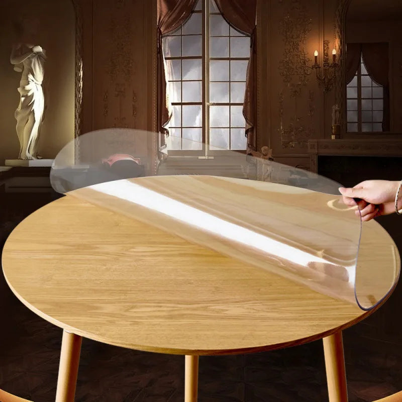 160cm PVC Round Table Carpet Transparent Waterproof Tablecloth Kitchen Pattern Table Cover Glass Soft Cloth Dining Table Mat