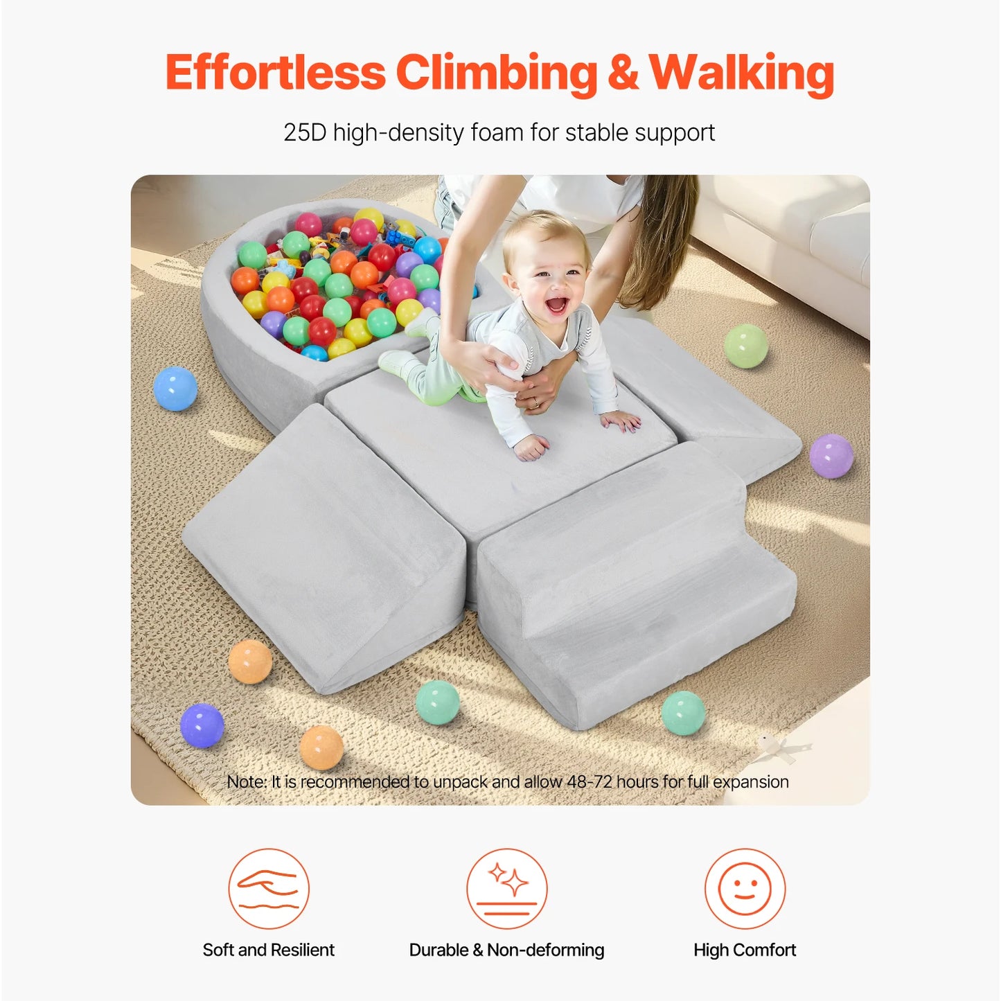 VEVOR 5-Piece Baby Foam Climbing Blocks Toys with Ball Pit Kids Indoor Climb and Crawl Activity Playset for Toddlers Crawling