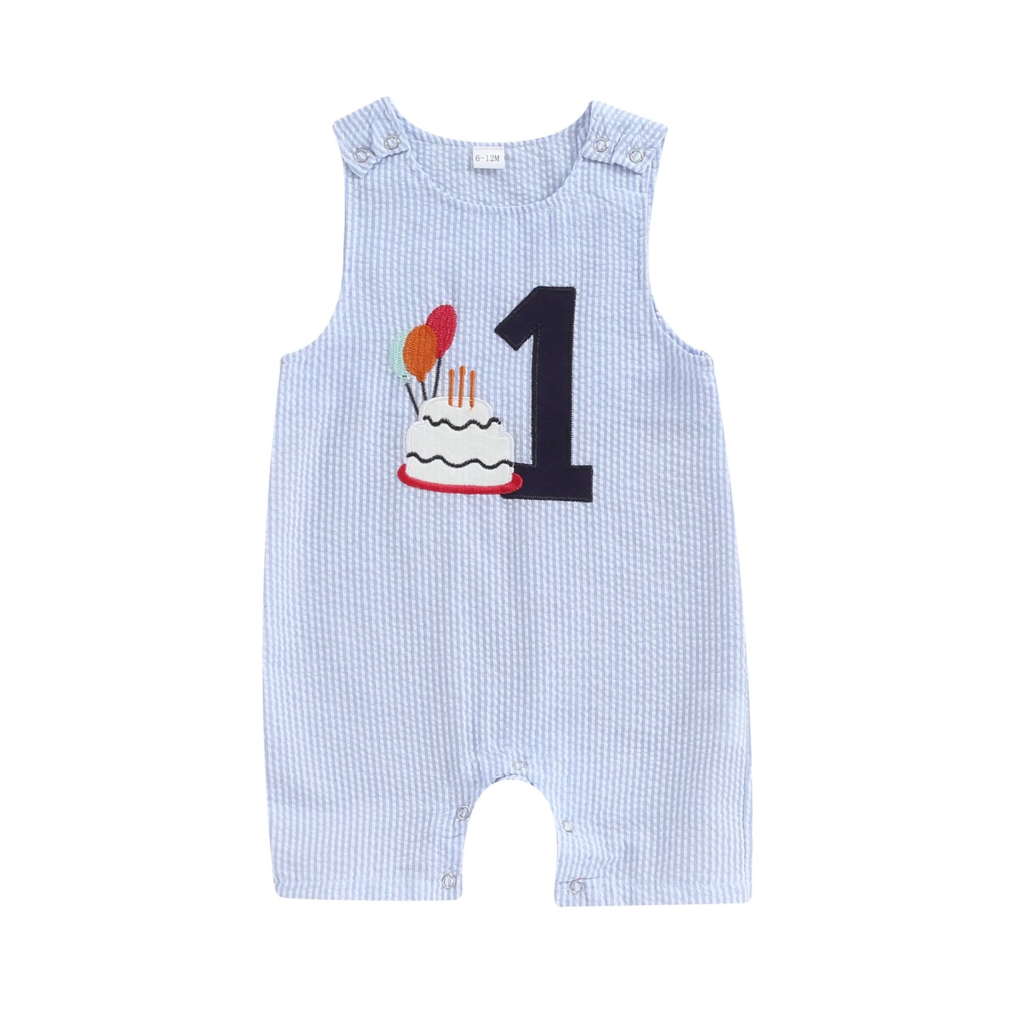 Baby Boy Overalls, Embroidery Cake Striped Jumpsuit Birthday Clothes for Casual Daily