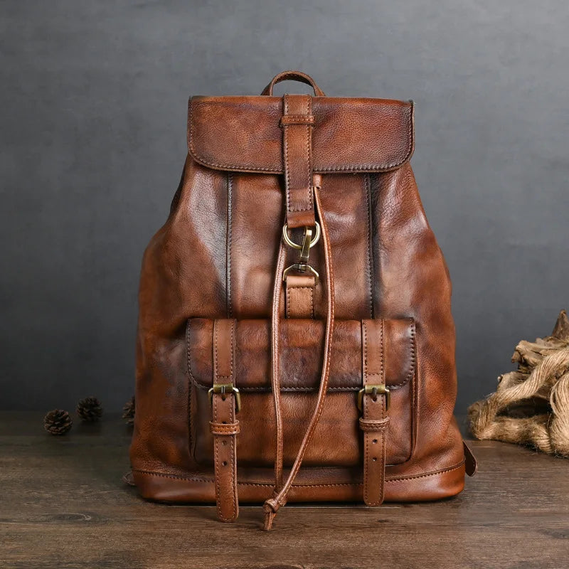 Johnature Genuine Leather Men's Backpack 2025 New Vintage Large Capacity Travel Bags Natural Real Cowhide Man Laptop Backpack