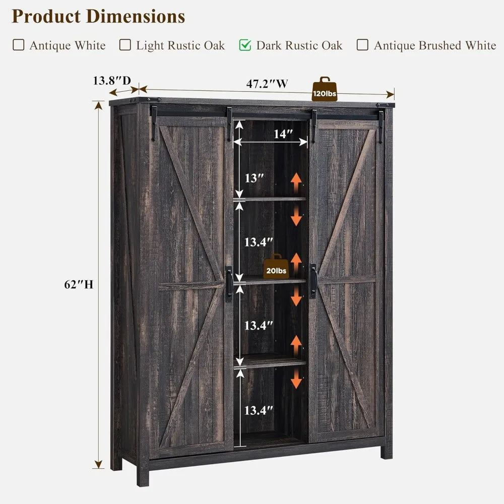 Shoe Cabinet with 2 Sliding Door, 6-Tier Adjustable Shelves, Farmhouse Shoe Organizer for Entryway, Living Room, 60" Tall Large