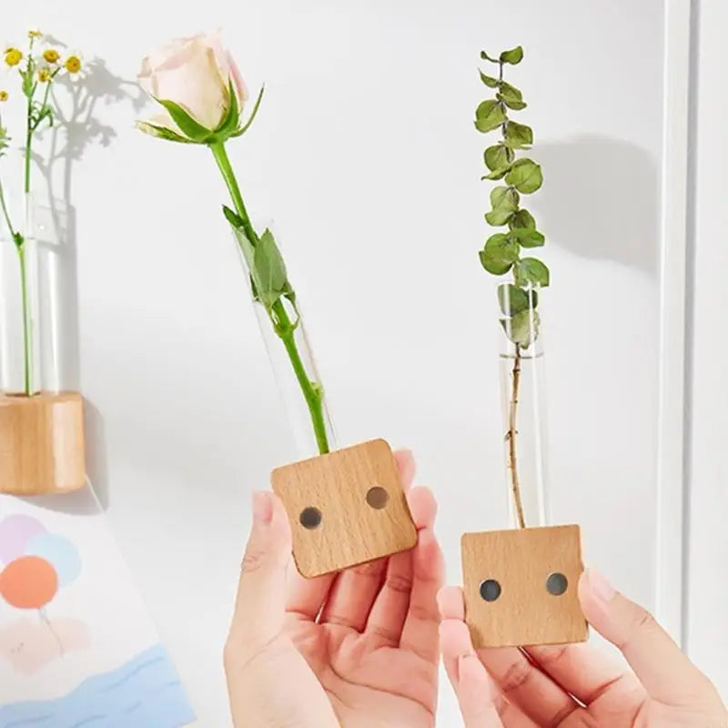Elegant Wooden Refrigerator Magnet Vases Tube Flower Vases Simple and Modern Styles Vases For Kitchen and Home Decoration