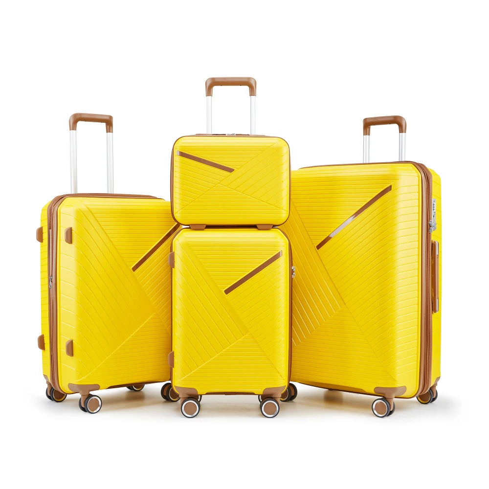 Luggage Sets 4 Piece(14/20/24/28), Expandable Lightweight Suitcase with 4 Double 360 Degrees Mute Spinner Wheels PP Materials