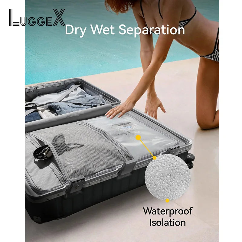 LUGGEX Luggage with Spinner Wheels - Polycarbonate Aluminum Hard Shell Suitcase Zipperless Carry-On 20-Inch, Black