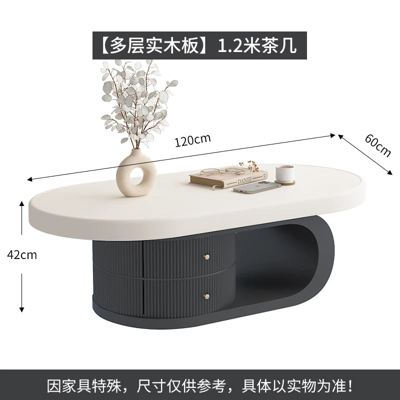 Solid Wood Coffee Table Living Room Household Small Apartment Retro Oval Coffee Table