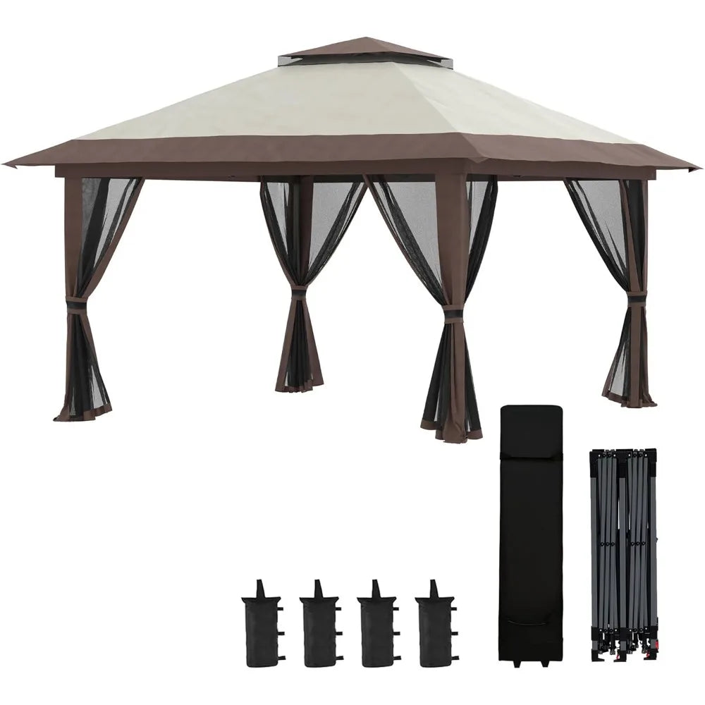 13' x 13' Pop Up Gazebo with Netting, UPF 50+ Instant Canopy Tent Shelter