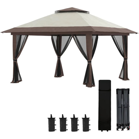 13' x 13' Pop Up Gazebo with Netting, UPF 50+ Instant Canopy Tent Shelter