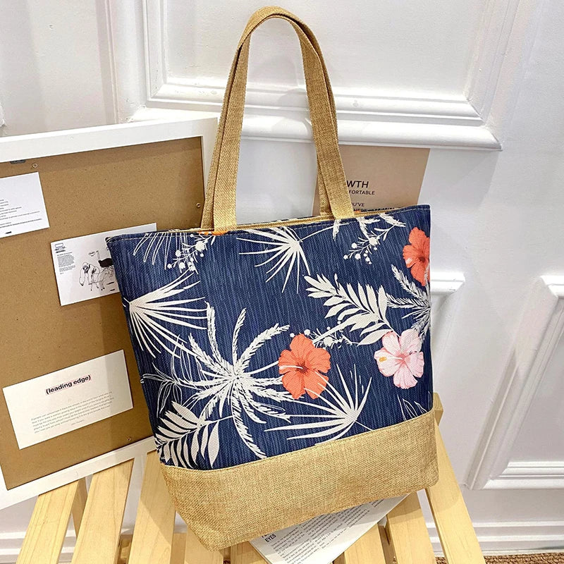 New Women Handbag Floral Printed Beach Shopping Large Capacity Tote Bag Fashion Casua High Capacity Travel Ladies Shoulder Bag