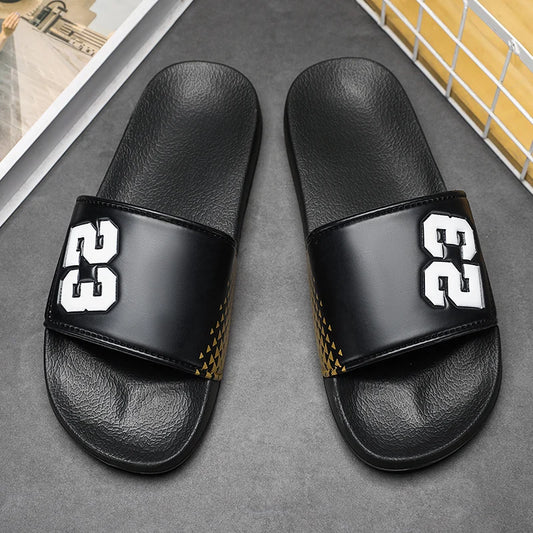 (Couple Model) Numbers No. 23 Men's and Women's Slippers, Soft Eva Flat Non-Slip Family Slippers, Men's Bathroom Slippers, Summer Men's Beach Slippers, Plaid and Durable, Suitable for Daily Casual Wear at Home and Outdoors