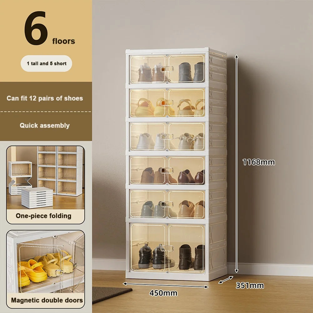 Foldable Shoe Rack 6/9 Tier Stackable Shoe Storage Cabinet for Narrow Storage Space Organizer Boxes for Hallway Living Room