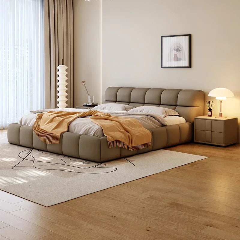 Modern Soft Bed Frames Set Room Furniture Set Luxury Unique Fabric Slatted King Queen Size Wood Bed With Frame
