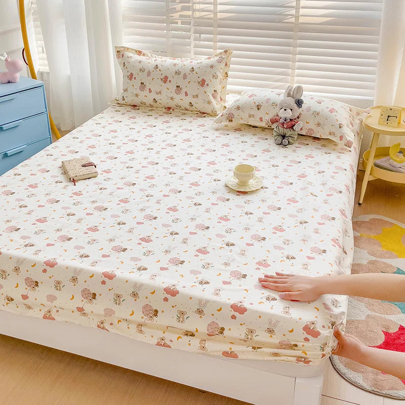 Ins Bed Sheets Floral Fitted Sheet Non Slip 침대패드 Bedspread With Elastic Band Mattress Cover (no Pillowcase) Double Bed Sheets